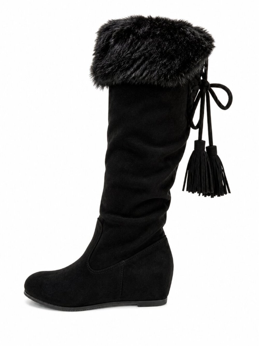 Wild Diva Lounge Faux Suede Slouch Boots Fur Trim Tassel Knee High Women’s